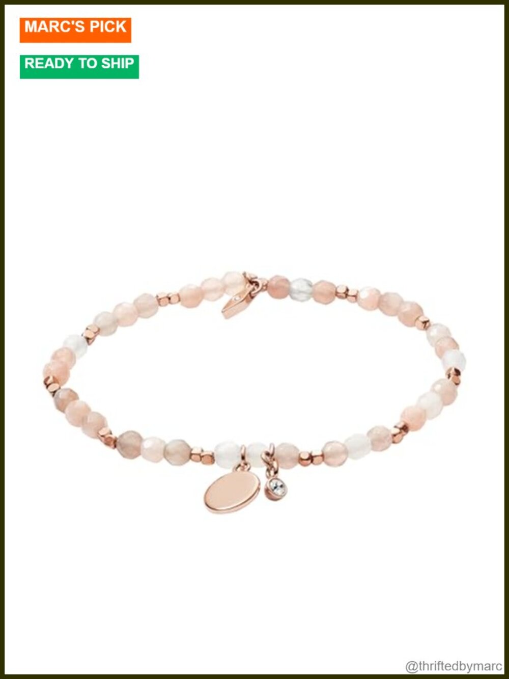 Fossil Beaded Bracelet with Moonstone Beads, Lobster Clasp